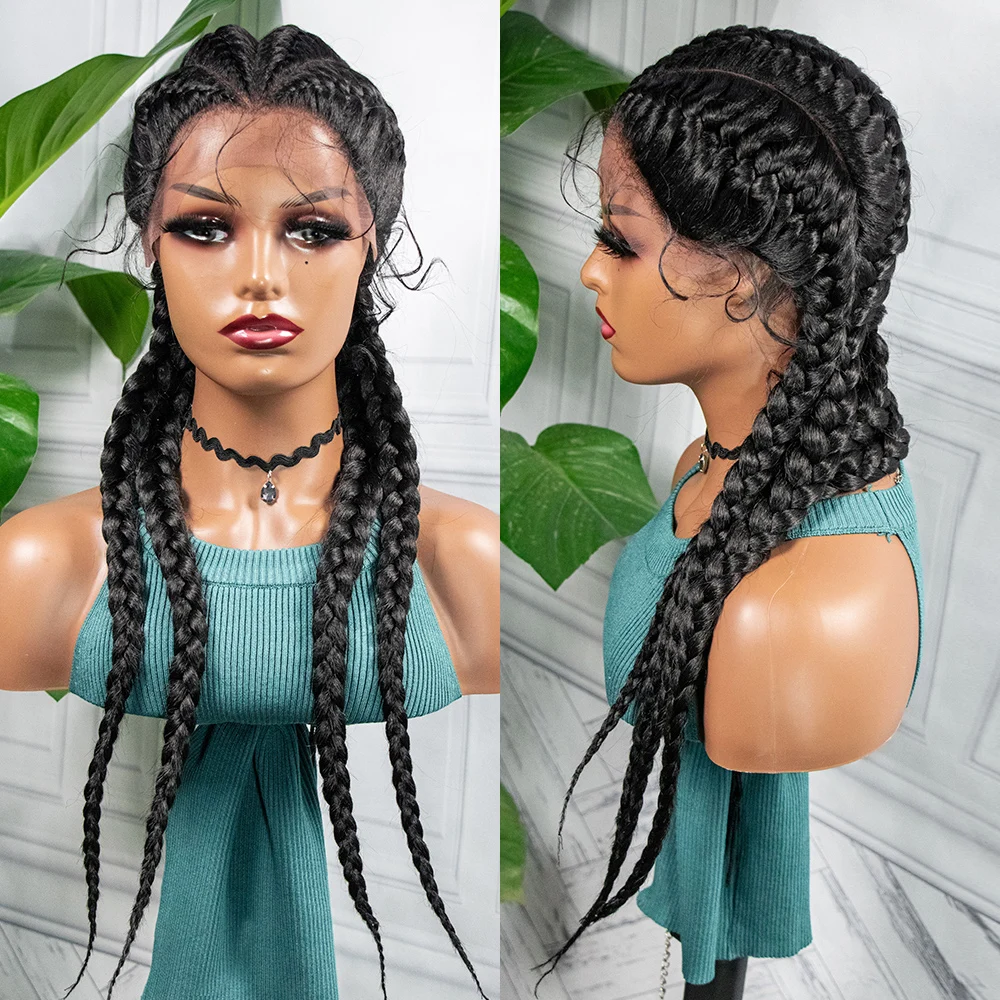 Synthetic Lace Wigs Braided Wigs with Baby Hair Long 26 Inches Box Braids Wig for Black Women Lace Front Afro Hair Wigs