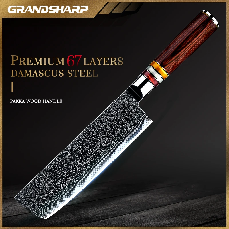 Nakiri Knife 7 Inch 67 Layers Japanese Damascus Stainless Steel Asian Kitchen Knife Chef