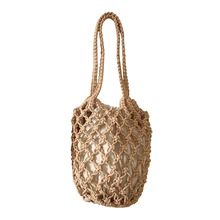 Lightweight Hollow Fishnet Beach Bucket Handbag Women Woven Shoulder Bag Fashion Summer Beach Shoulder Handbags 