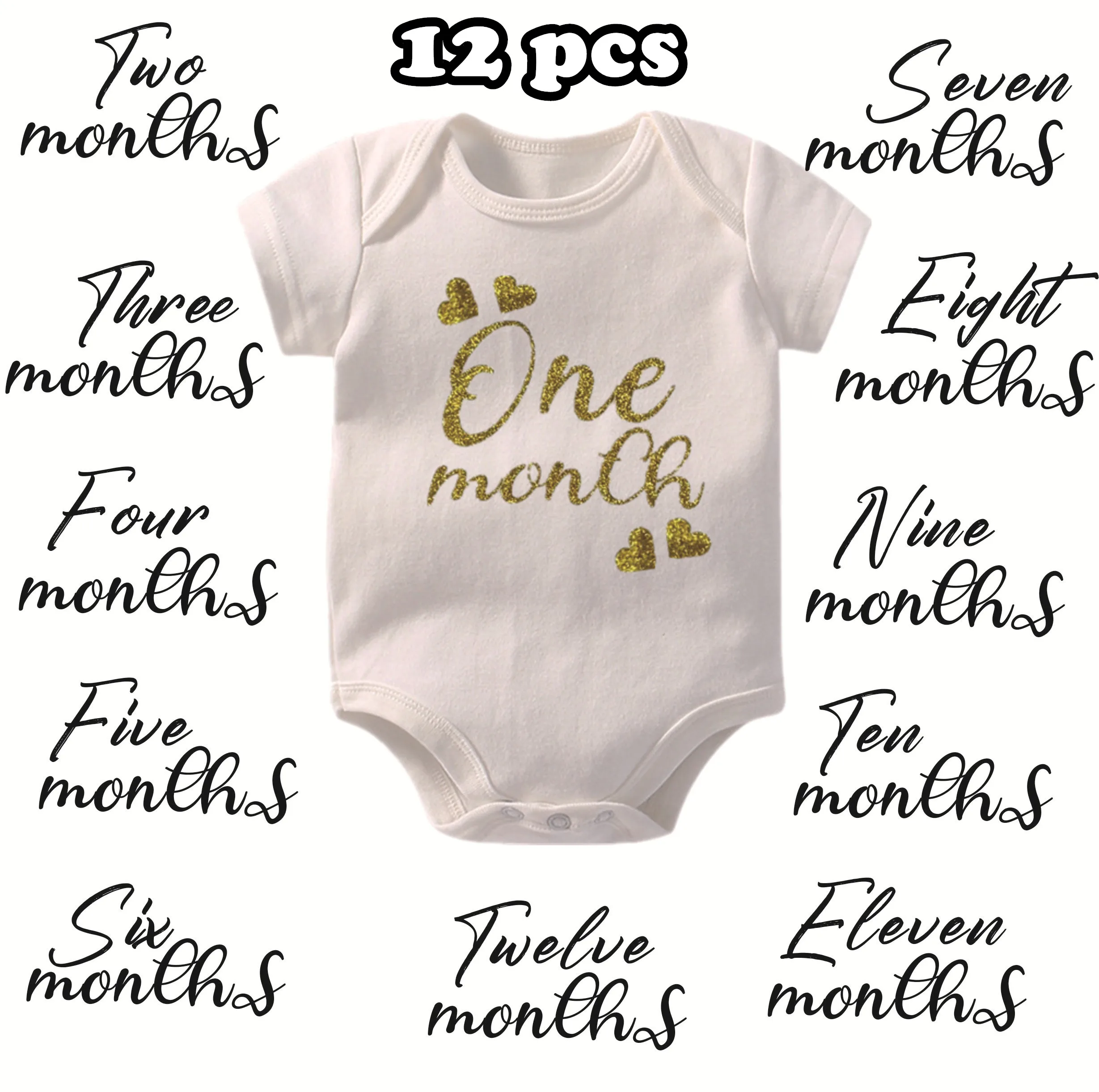 Set of 12 Body Monthly Milestone Baby Growth Photos Birth month onesie
