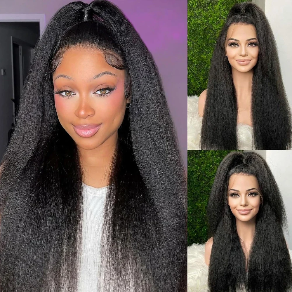 40Inches Kinky Straight Put On And Go Human Hair Wig 4C Yaki Straight 13x4 HD Glueless Lace Frontal Wigs for Women Pre Plucked 5