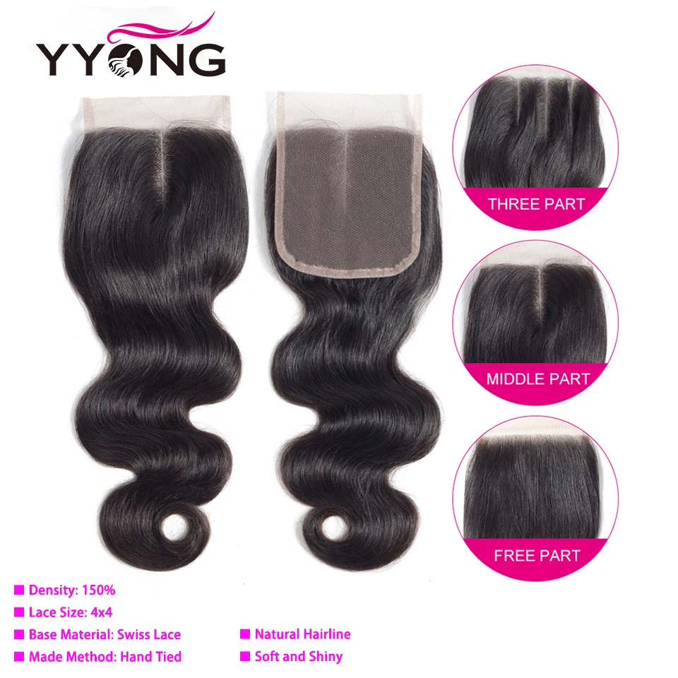 Yyong Body Wave Bundles With Closure Brazilian Hair Weave 3/4 Bundles With Lace Closure 4x4 Remy Human Hair Bundles With Closure