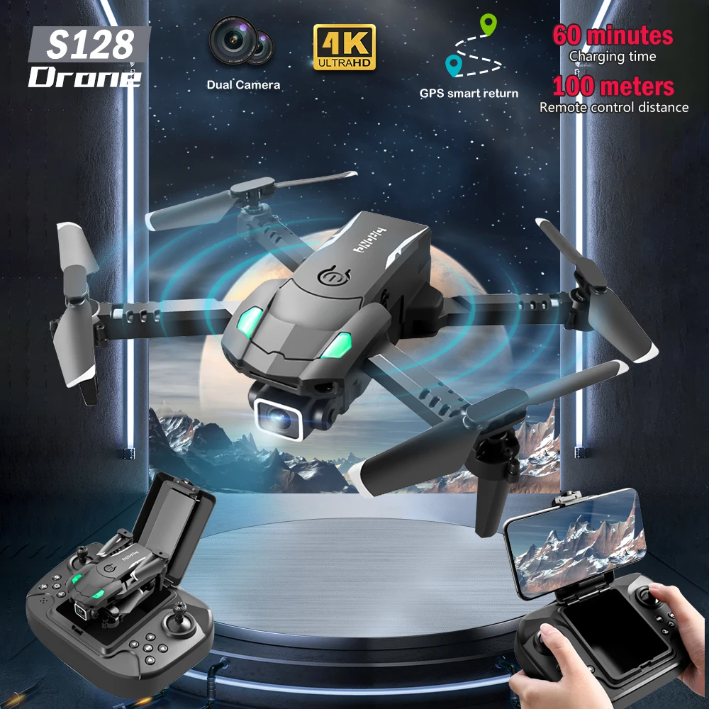 Nova s128 mini drone 4k hd câmera de três lados obstáculo evitar