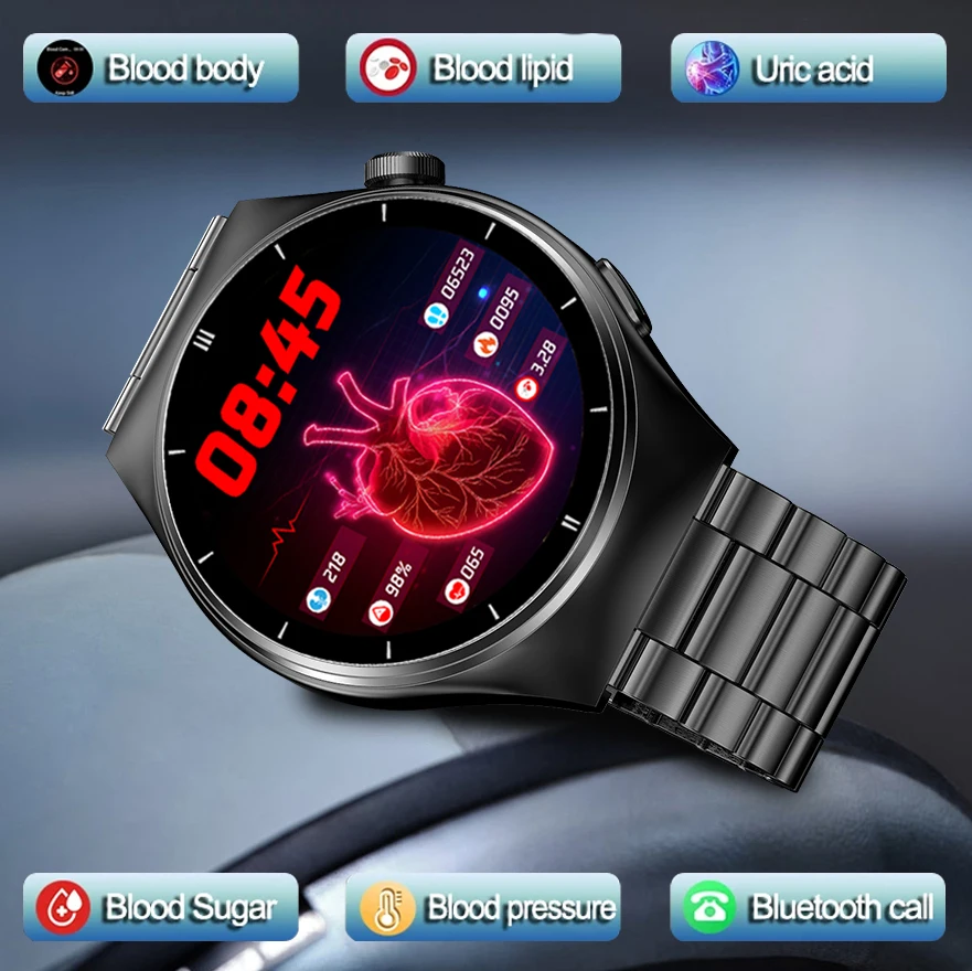 Laser Therapy Blood Lipid Acido Urico Ecg + Ppg Bluetooth Call Smartwatch Blood Glucose Men Full Touch Screen Fitness Smart Watches