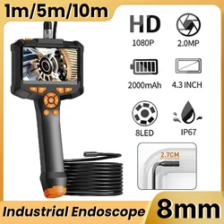 Handheld Industrial Endoscope 4.3" IPS Inspection Camera with Screen IP67 Waterproof Snake 1080P Camera with 8 LED For Car