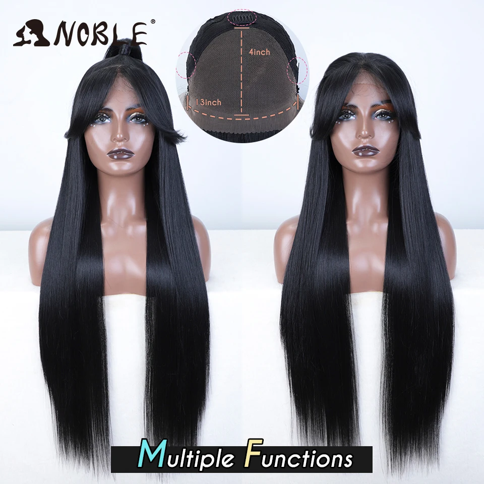 Noble 13x4 Lace Front Wig Synthetic 36 Inch Updo Ombre Brown Highlight Wig Long Straight Wigs For Women Lace Wig Cosplay Wigs