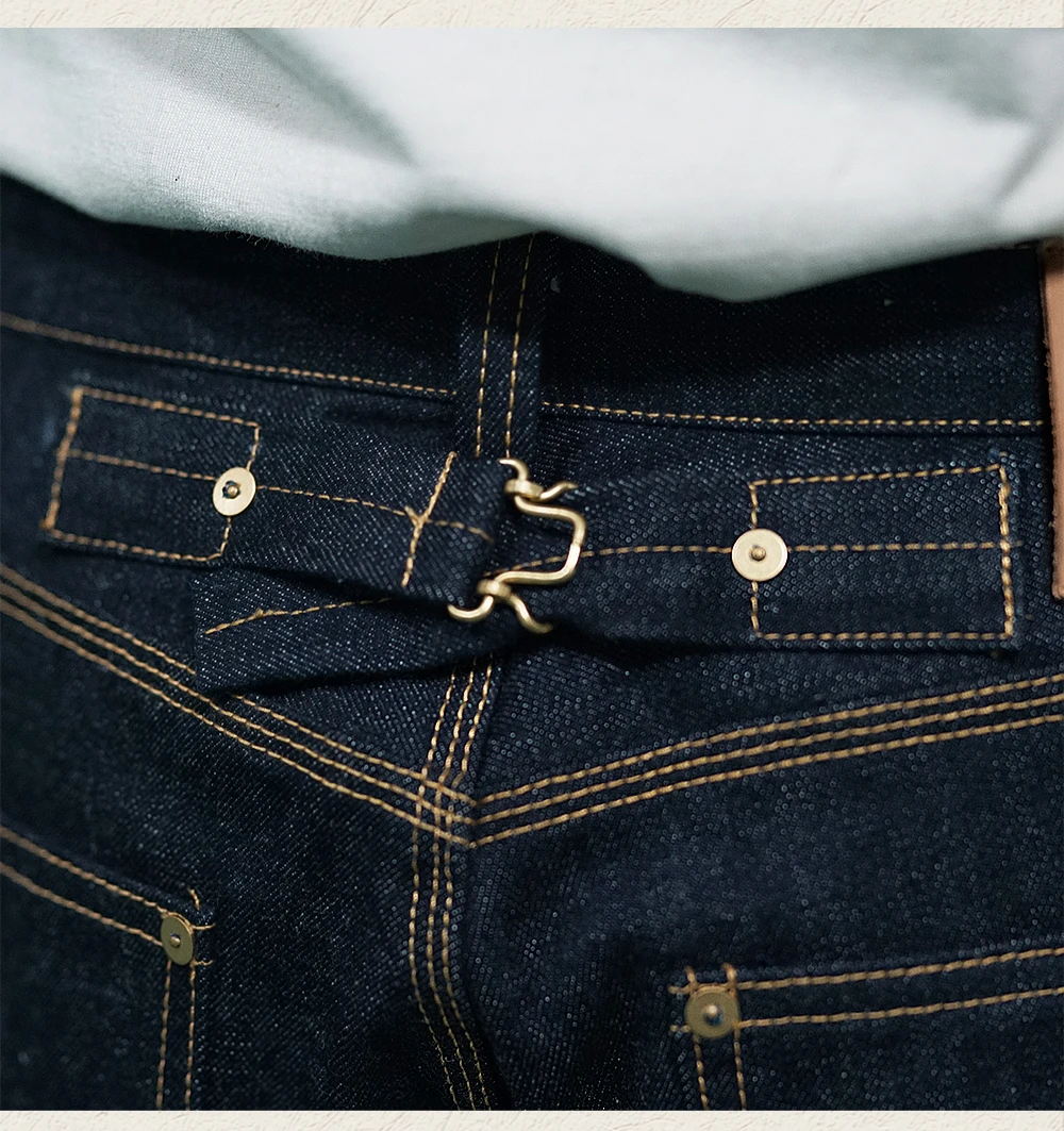 Men’s Vintage Jeans High Waist Loose Straight 17OZ Wide Leg Selvedged Denim Amekaji Cowboy Motorcycle Pants for Male 5