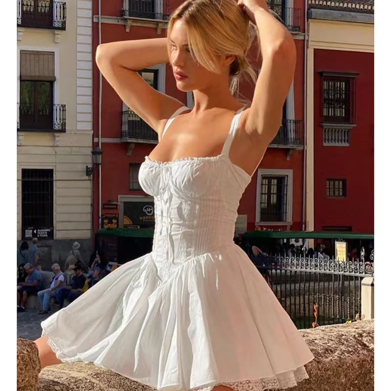 

Women's Sleeveless Slimming Puffy Mini Dress Elegant Strap Lace Up Fashionable Slimming Tight Celebrity Reunion Party Dress