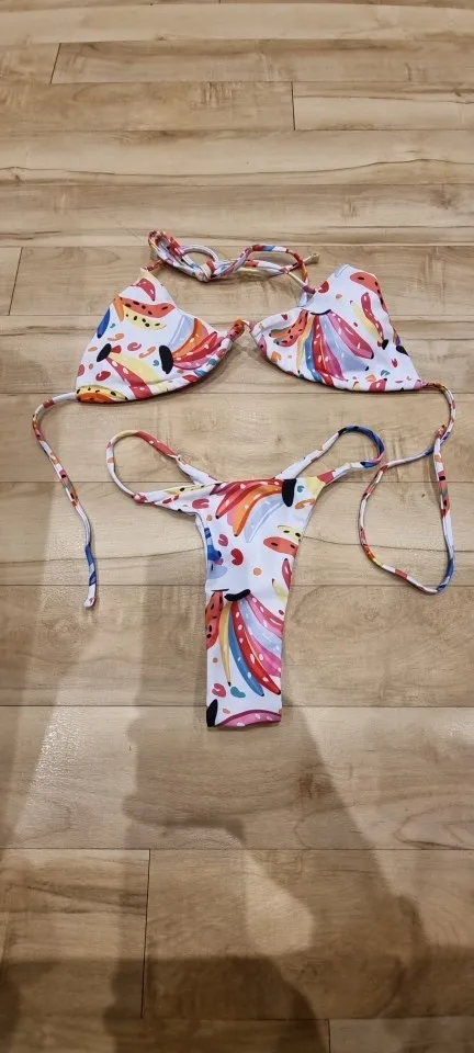 Print Sexy Bikini Sets Halter Lace-up Tops Thongs Beach Style Bathing Suit Y2k Swimsuits Women Beachwear Купальник Женский 2025 photo review