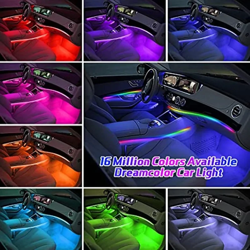 자동차 주변 조명 RGB 213, 64 색 LED 인테리어 레인보우 아크릴 스트립, 심포니 원격 분위기 램프 키트, 18 in 1, 22 in 1 스트리머