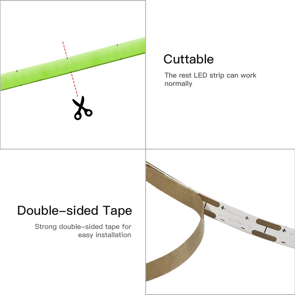 รูปสินค้า OCONA DC 12V 24V Super Thin 4 มม.-สี COB ไฟ LED Strip สําหรับตู้รถ DIY 480LED สีฟ้า/สีชมพู/สีแดง/สีม่วง LED เทปริบบิ้น