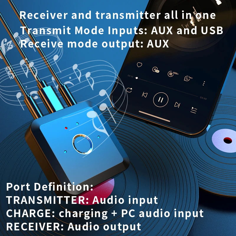 VAORLO 2 IN 1 Bluetooth 5.2 Audio Transmitter Receiver 24Bit 96Khz 3.5MM AUX aptX Adaptive LL HD Wireless Adapter for TV PC Car bluetooth adapter bluetooth audio receiver bluetooth transceiver adapter audio adapter bluetooth aux adaptor