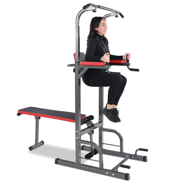 Torre Multifunzione HOMCOM Per Pull Down E Dip – Power Tower Regolabile Per Home Gym