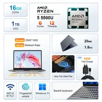 Ordinateur portable portable Ninkear A15 Pro 16 pouces, écran IPS 2,5K 120Hz, AMD Ryzen 5 5500U, pour jeux et bureau, 16 Go DDR4, 1 To SSD, carte graphique AMD Radeon, Windows 11, WiFi6, Bluetooth 5.2, déverrouillage par empreinte digitale, toutes fonctions, USB3.0 Type-C, HDMI, Micro SD, prise audio 3,5 mm 6