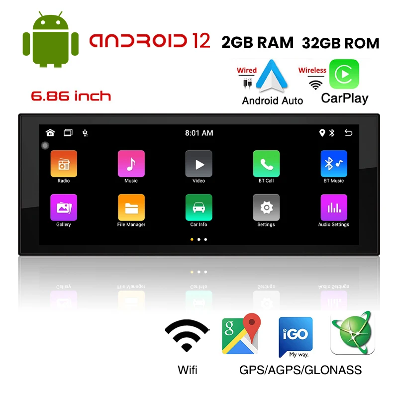 1 Din Android Car Radio Wireless CarPlay Mirror Link Bluetooth WiFi