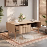 Anajqaqia Table basse 100x50x43cm avec tiroir et compartiment ouvert, table d'appoint rectangulaire, table de canapé pour salon, chambre à coucher 1
