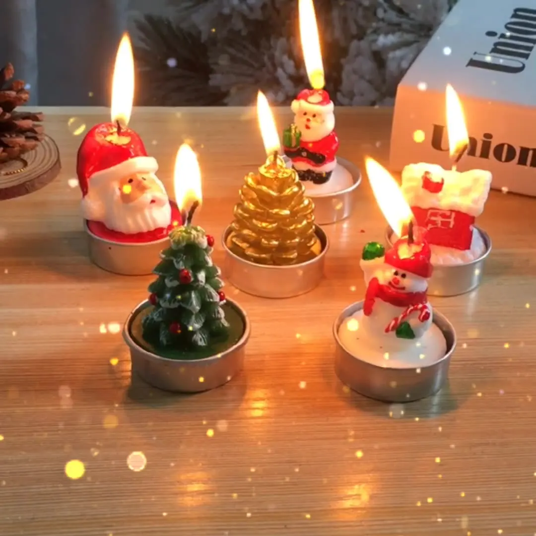 

Christmas Candles Santa House Snowman Xmas Tree Paraffin Candles New Year Party Festival Dinner Decoration Candles Decor Light