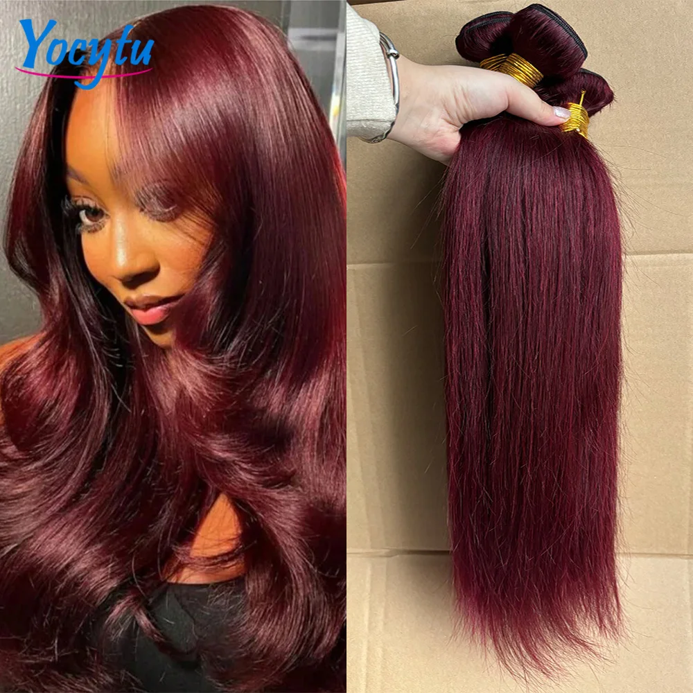 YOCYTU Burgundy Tissage Cheveux Humains 99J Meche Tissage Humain Hair 24 24 24 Pouces Lot De Tissage Cheveux Humain Lisse Tissage Naturel Brésilien 12A Tissage Brésilien Haut Qualité Tissage 100% Raw Haïr Bundles 1
