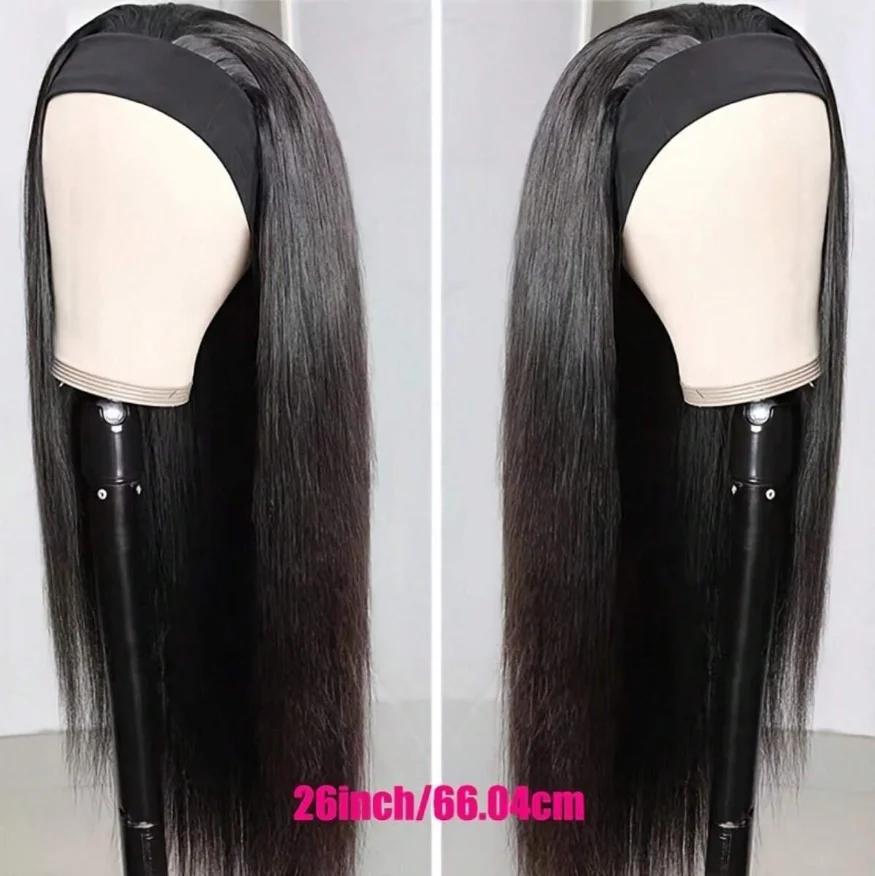 200 Density Straight Headband Wig Human Hair Wigs For Women Glueless None Lace Front Human Hair Natural Black 16-40inch 4