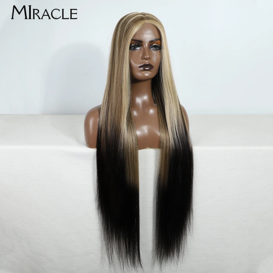 

MIRACLE 38‘’ Straight Synthetic Lace Front Wig For Women Super Long Lace Wig Ombre Pink Blonde Wig Cosplay Wig Lace Frontal Wig