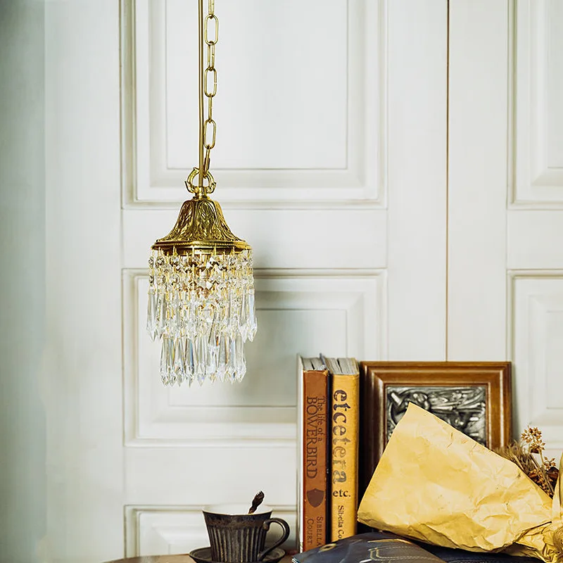

American Retro Wind Chimes Yellow Crown Crystal Chandelier French Bedside Lamp Designer Restaurant Homestay Bar Personality Lamp