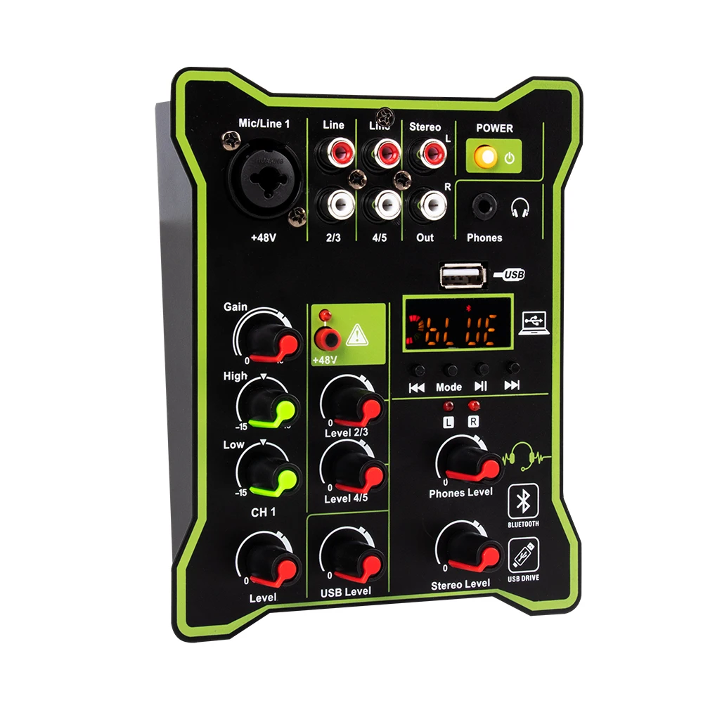 전문 5 채널 믹서 USB 블루투스 믹서 높고 낮은 DJ 다기능 믹서 컴퓨터 무대 녹음 미니 사운드 테이블 무료 배송 공장 직접 판매