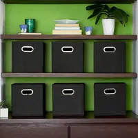 6-pack foldable fabric storage bins, black. Includes handles, ideal for cubbies, closets, or toy organization 2