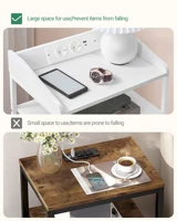 Прикроватная тумбочка Hzuaneri со светодиодной подсветкой и зарядной станцией, приставной столик с 3 тканевыми ящиками и полками, с USB-портами, розетками — изображение 5