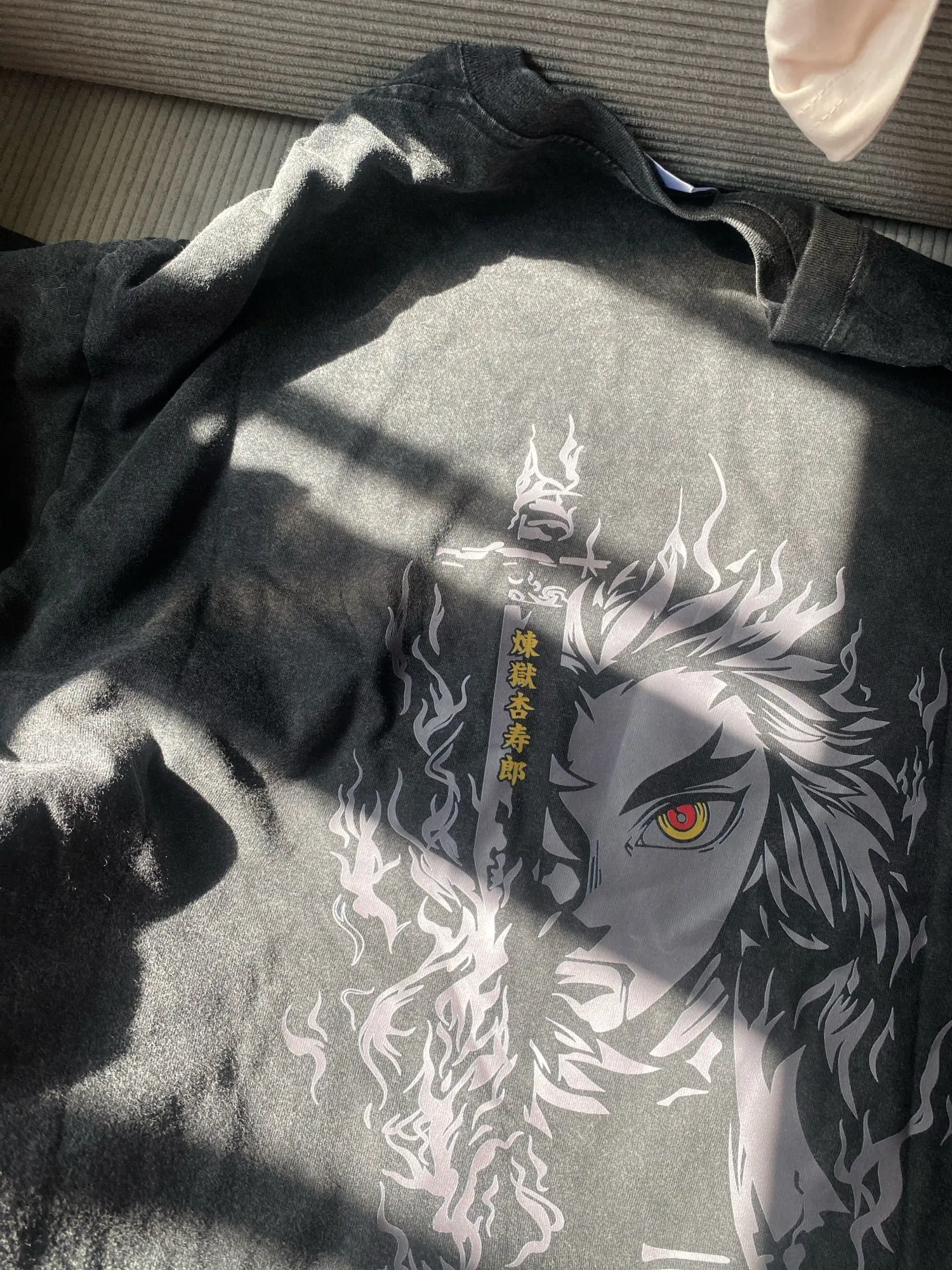 Men Streetwear Summer Rengoku Kyoujurou Top Tee Harajuku Anime Demon Slayer Printed T-shirt Vintage Washed Oversized Tshirt