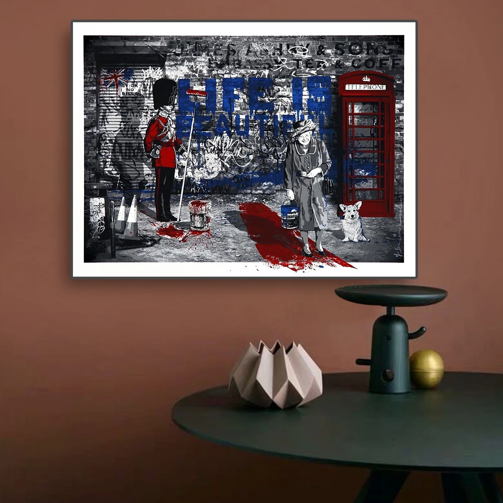 

Fun Graffiti Banksy Style Life Is Beautiful Theme Red Paint Printing Poster Canvas Living Room Corridor Home Fashion Decoration