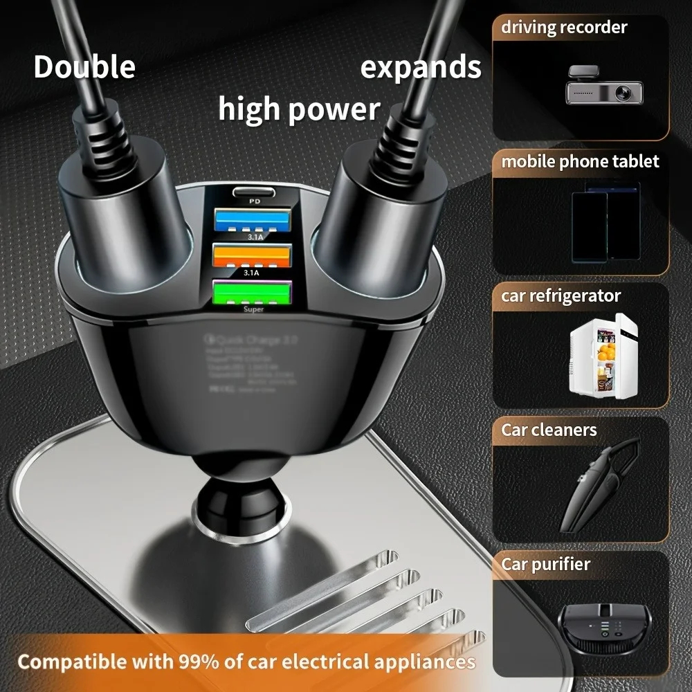 Caricatore per auto da 66 W a 4 porte Caricatore per telefono per auto USB tipo C a ricarica rapida per iPhone Xiaomi Samsung Adattatore di alimentazione per accendisigari per auto - immagine 3