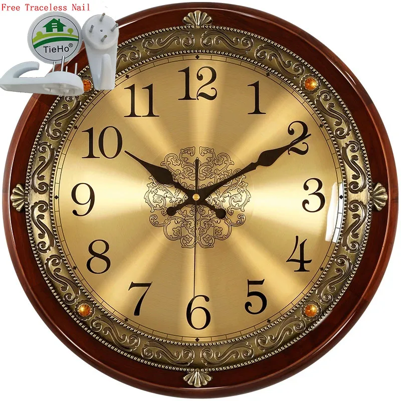 Reloj de pared silencioso de madera maciza, relojes clásicos