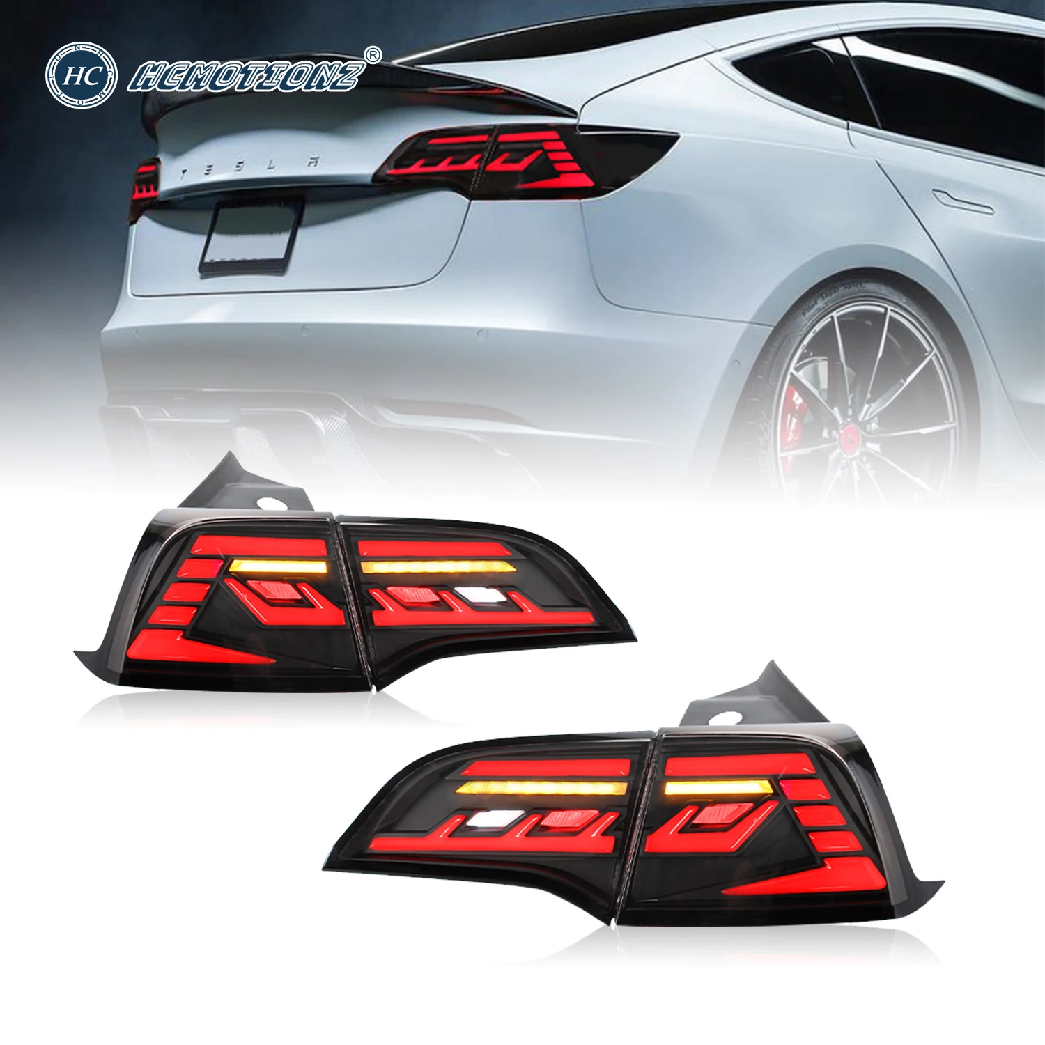 HCMOTIONZ LED Tail Lights for Tesla Model 3/Y 2017 2018 2019 2020 2021 Car Styling Back Lamps Start Up Animation Rear Lights