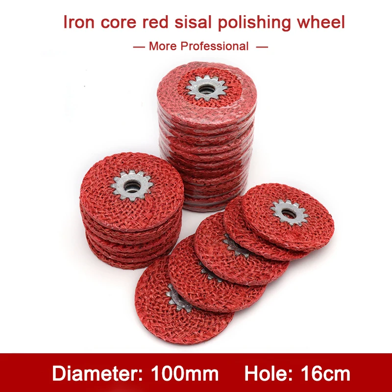 

1Pcs Sisal Polishing Wheel Iron Core Red Grinding Wheel For Stainless Tteel Iron Cast Iron Copper Metal Plastic Wood Polishing