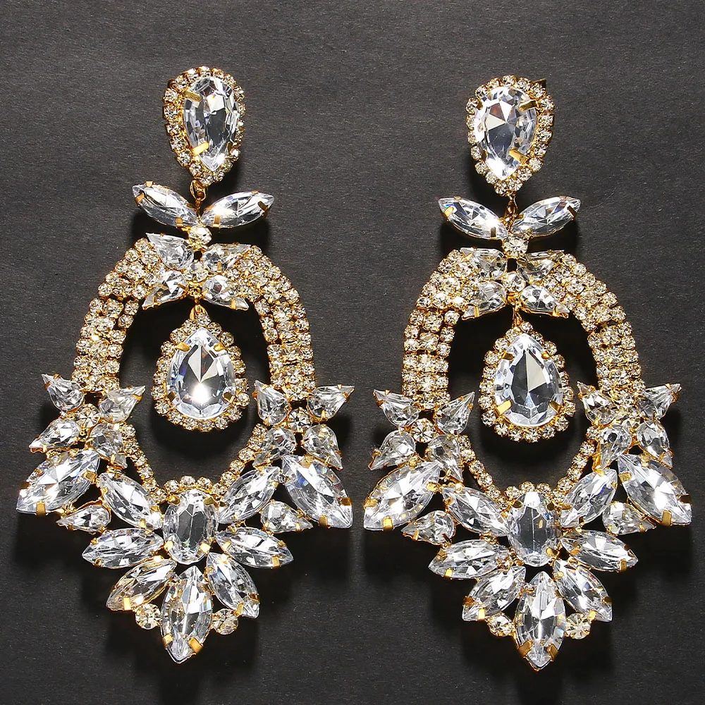 Statement Large Rhinestone Dangle Earrings Wedding for Women Prom Exaggerate Geometric Crystal Drop Earrings Jewelry Party