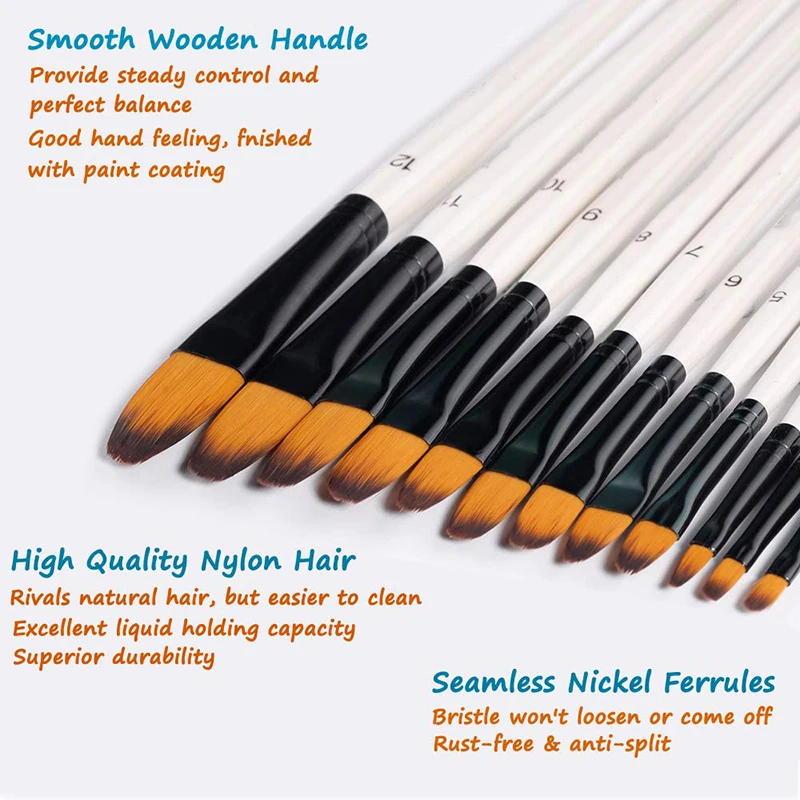 13pcs Artist Filbert Paint Brushes Set Soft Anti-Shedding Nylon Hair Wood  Long Handle for Acrylic Oil Watercolor Gouache Paint - AliExpress