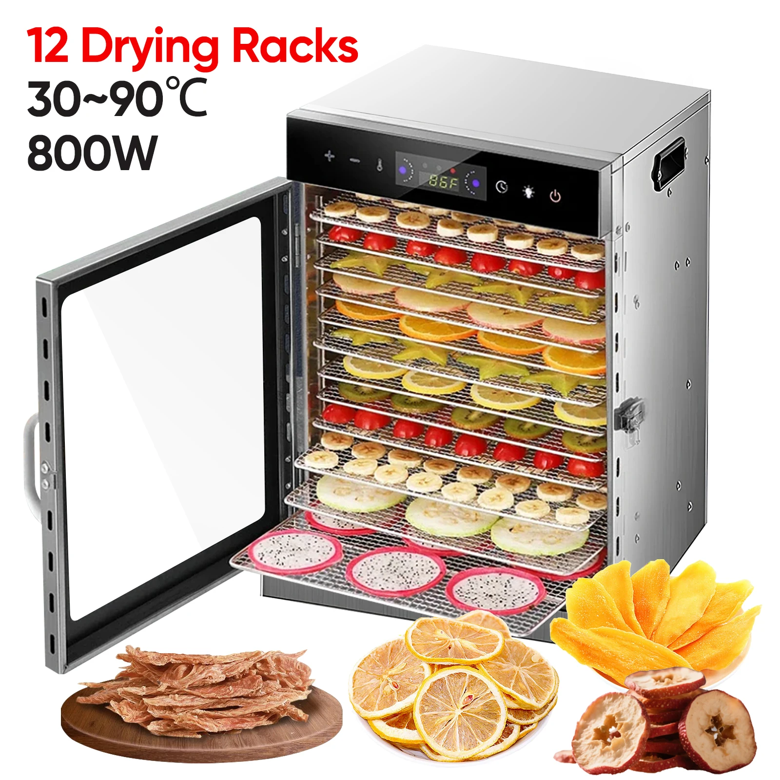 Déshydrateur alimentaire intelligent 12 plateaux avec minuterie 24H et éclairage, 220V, pour fruits, légumes, viandes et autres aliments 1