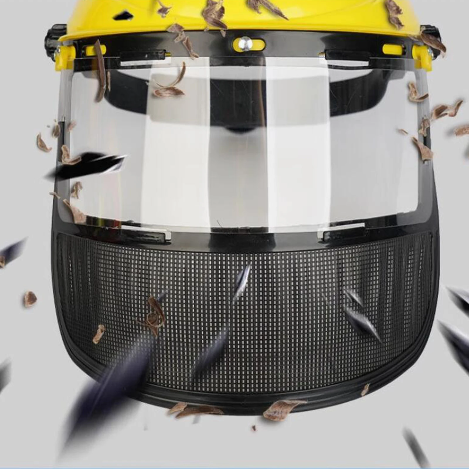 Full Face Shield Attachment with Flip-Up Metal Mesh Visor for Gardening and Weeding Protection