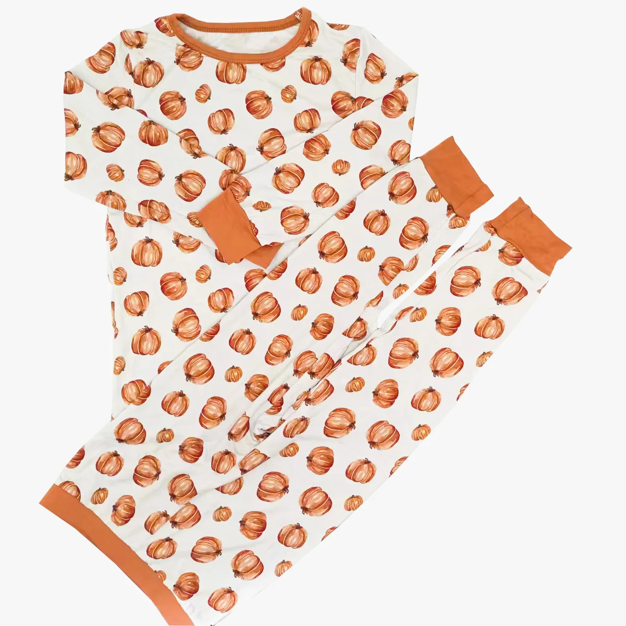 

New Design Kids Long Sleeved Pumpkin Patterns 2pcs Bamboo Pajama Clothes For Children Autumn Outfits
