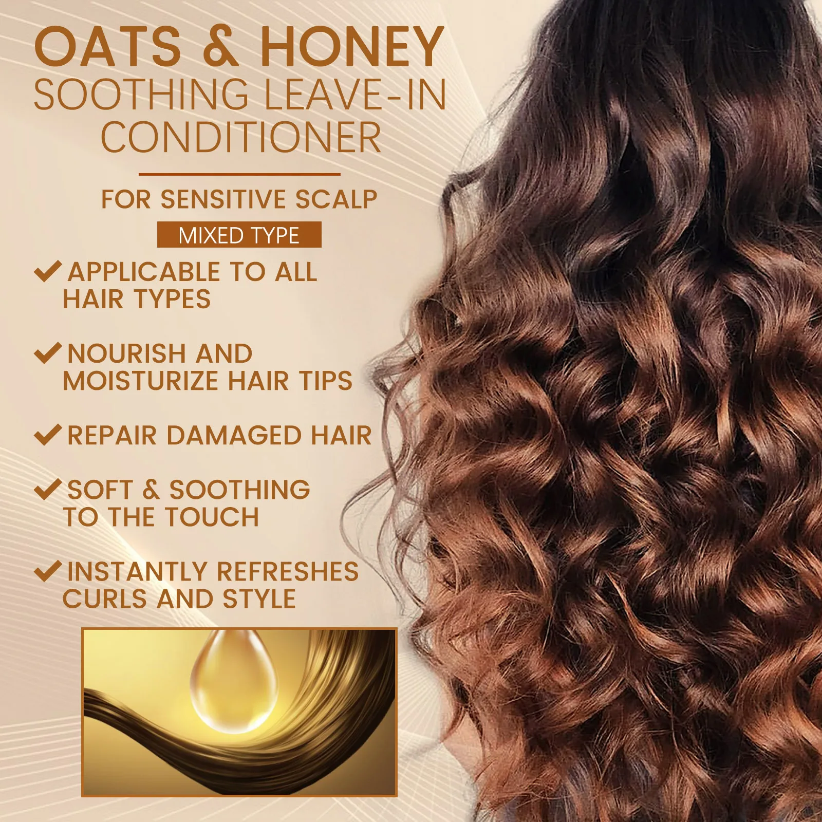 EELHOE Hair Conditioner Repair Damaged Hair Smoothing Oil No Wash Treatment Leave in Conditioner Honey Care Products 100ml hair conditioner