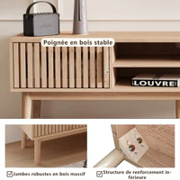 Тумба под ТВ, столик под телевизор с 2 дверцами, низкая тумба под телевизор с открытым местом для хранения вещей, длина 150 см, полка под телевизор для телевизоров до 65 дюймов, для гостиной, спальни, оригинальный цвет дерева — изображение 5