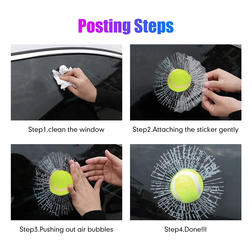 Adesivo Scherzo 3D Per Auto – Vetro Rotto Con Palla Da Baseball – Decalcomania Realistica, Impermeabile, PET, 18x18 Cm – Scherzo Divertente Per Amici