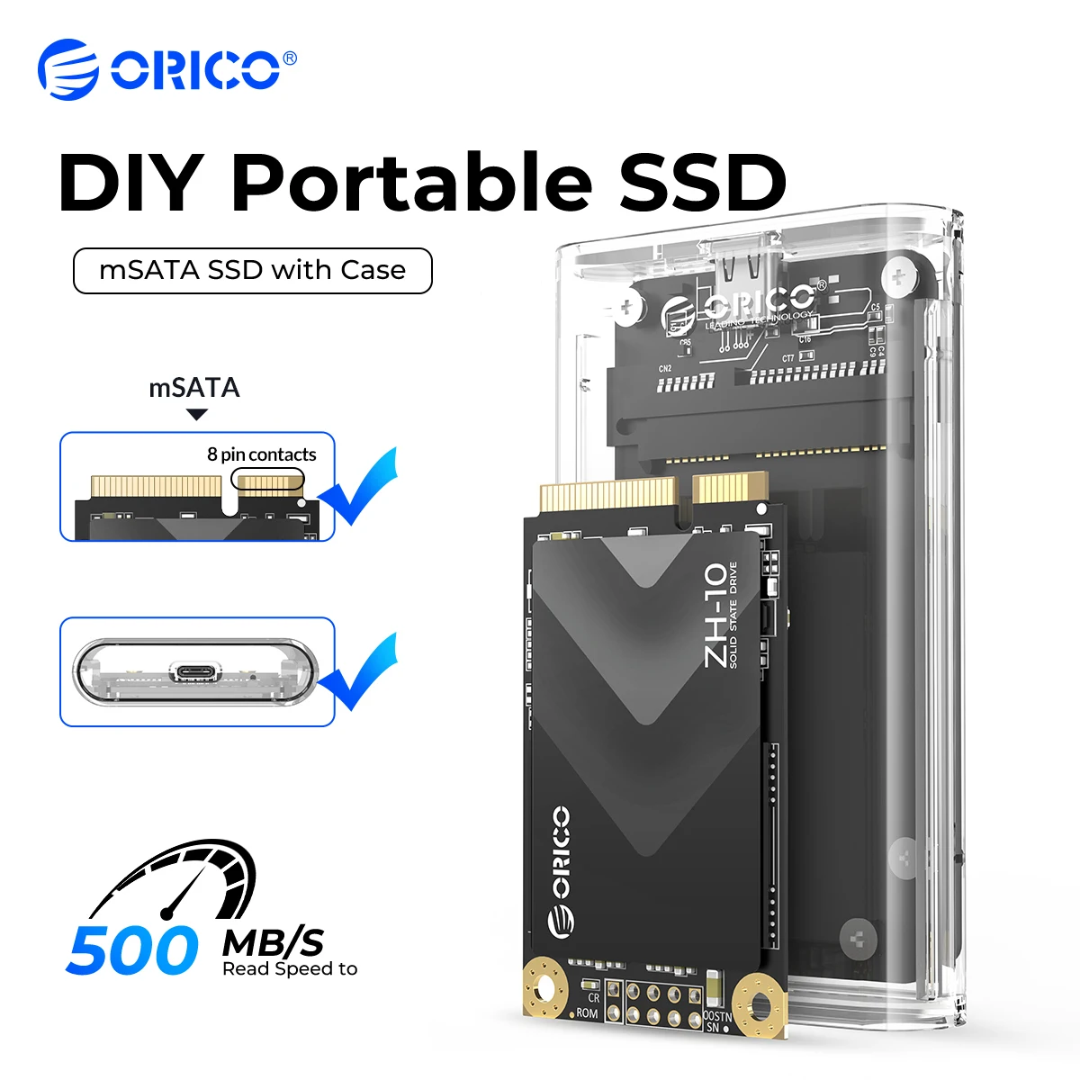 ORICO mSATA 내장 솔리드 스테이트 하드 드라이브, mSATA SSD 케이스 세트, 5Gbps 3D NAND SSD, mSATA SSD, 128GB, 256GB, 512GB, 1TB, 2TB