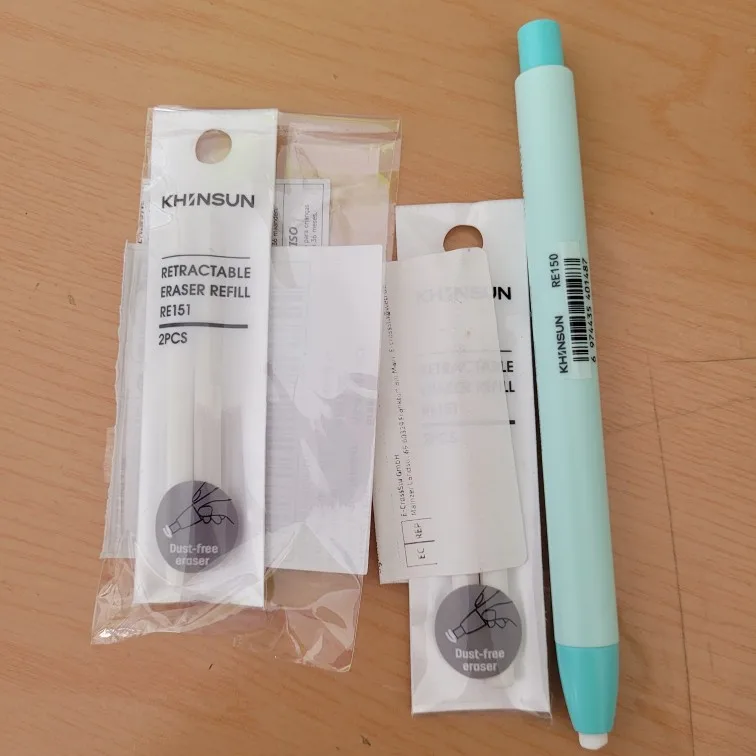 KHINSUN-Borrador de Lápiz retráctil de prensa, suministros de corrección, estilo bolígrafo, escritura de goma, útiles escolares, papelería photo review