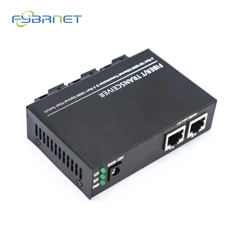 20KM 3 Fiber 2 RJ45 Optic Media Converter 10/100M Ethernet Optical Switch 3F2E Single Mode SC Duplex with Power Supply DC 5V 2A
