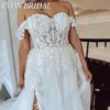 EVON BRIDAL Sweetheart Plus Size Wedding Dresses Off Shoulder A-Line Applique Bride Gowns Side Split Tulle Vestidos De Novia 6