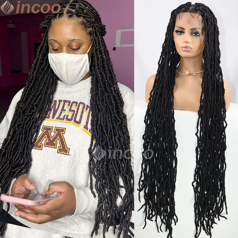 Butterfly Locs Full Lace Braided Wigs For Women Crochet Hair Dreadlocks Meche Faux Locks Braids Extensions Synthetic Hair