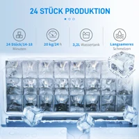 Machine à glaçons automatique 20 kg/24h compacte avec réservoir d'eau de 3,2 L, minuterie et auto-nettoyage, silencieuse 48 dB, pour fêtes, maison mobile, bar, en acier inoxydable, argent, 25,2x36x37,1 cm 8