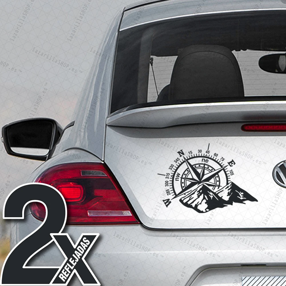 2X Wind Rose Compass 23Cm 2 Pcs Adesivo A Specchio Brujula Navigation Mountain Stickers Car 4X4 Offroad Valigie Fuoristrada Moto Camper Van Campervan 