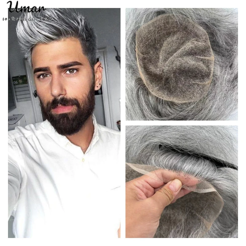 Full Swiss Lace Men Toupee Human Hair Front Bleach Men Wig Breathable Men Hair Prosthesis Replacement Systems Unit